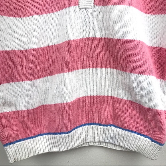 VTG Eddie Bauer Short Sleeve Sweater Made in USA Pink Stripe Half Button - Picture 4 of 14